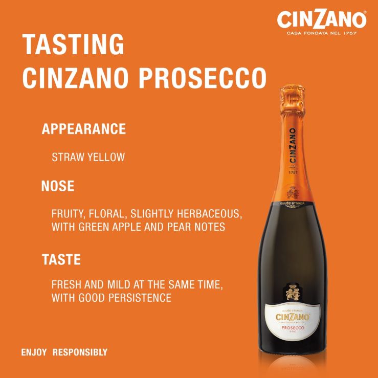 Cinzano Prosecco D.O.C. 75cl, 11% - Italian Dry Sparkling Wine