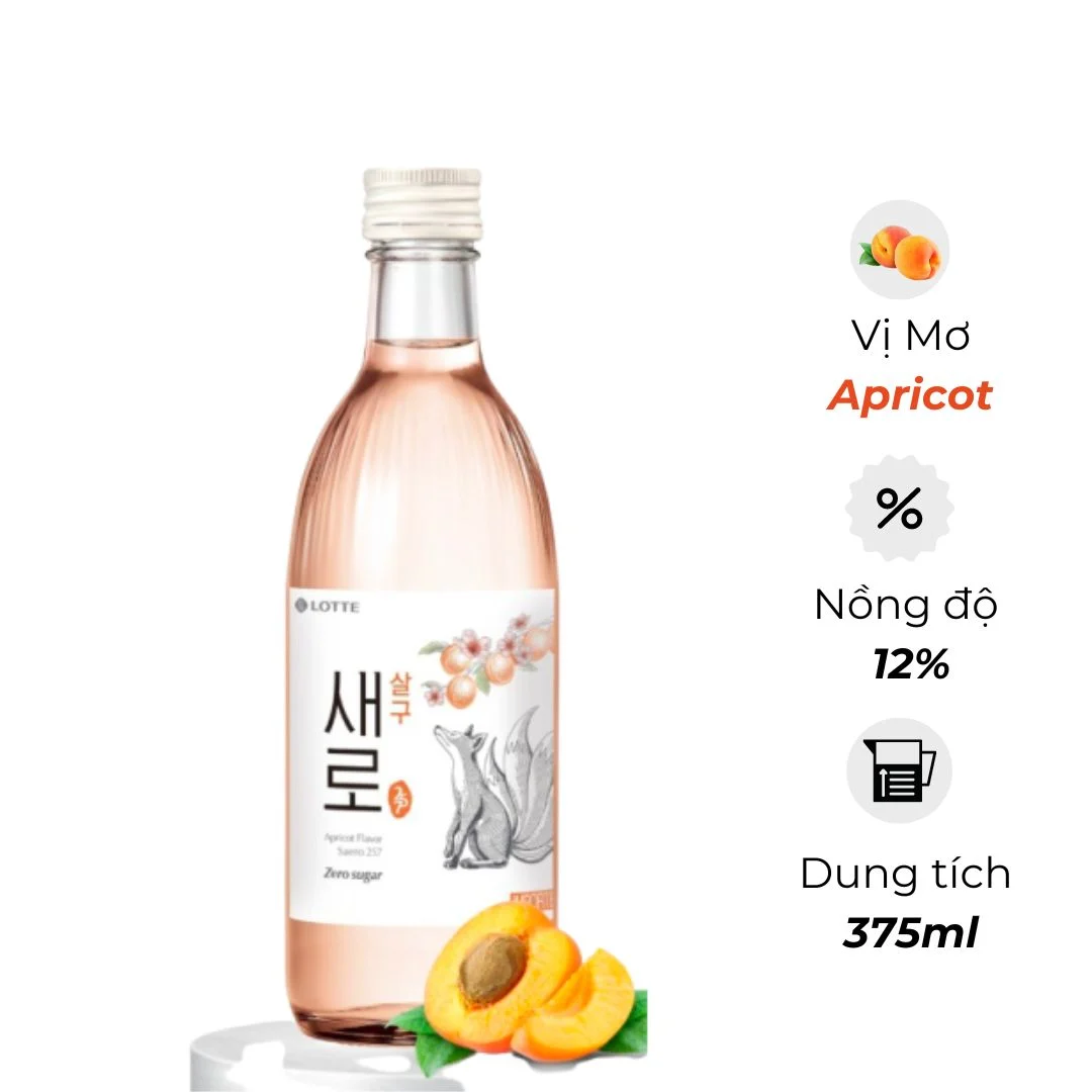 Saero Soju Apricot Flavour 375ml- ZERO SUGAR- 12%v/v