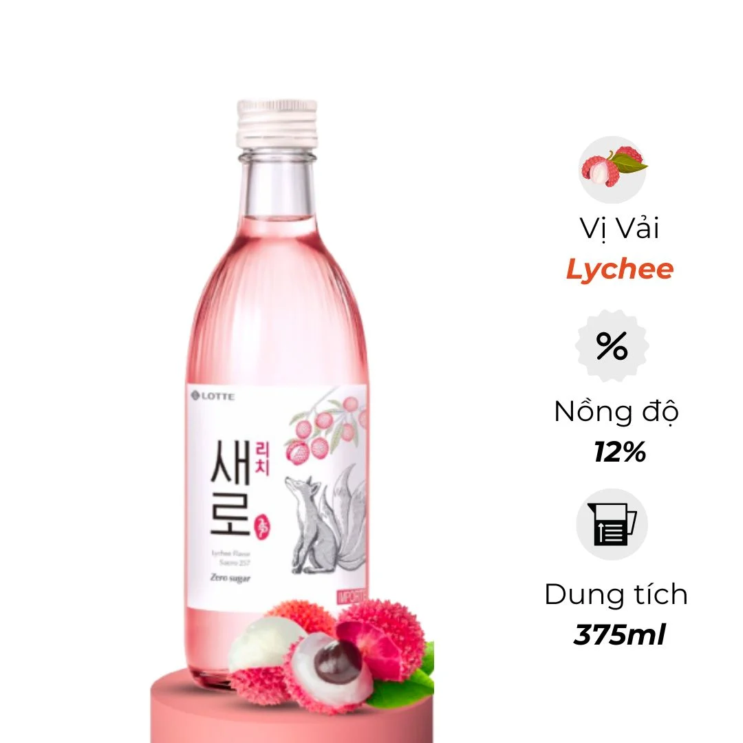 Saero Soju Lychee Flavour 375ml- ZERO SUGAR- 375ML- 12%v/v